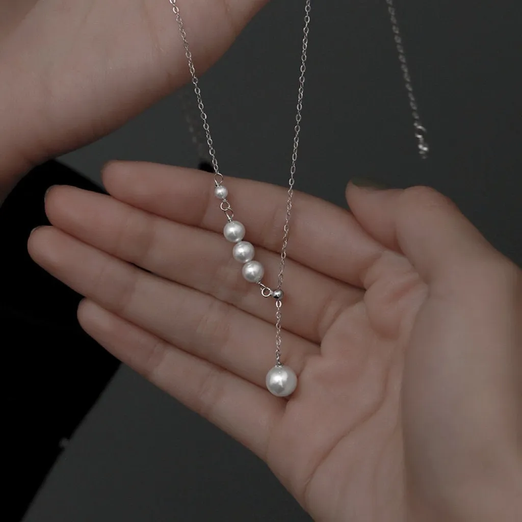 Simple Elegant Pearl Pendant Y Necklace