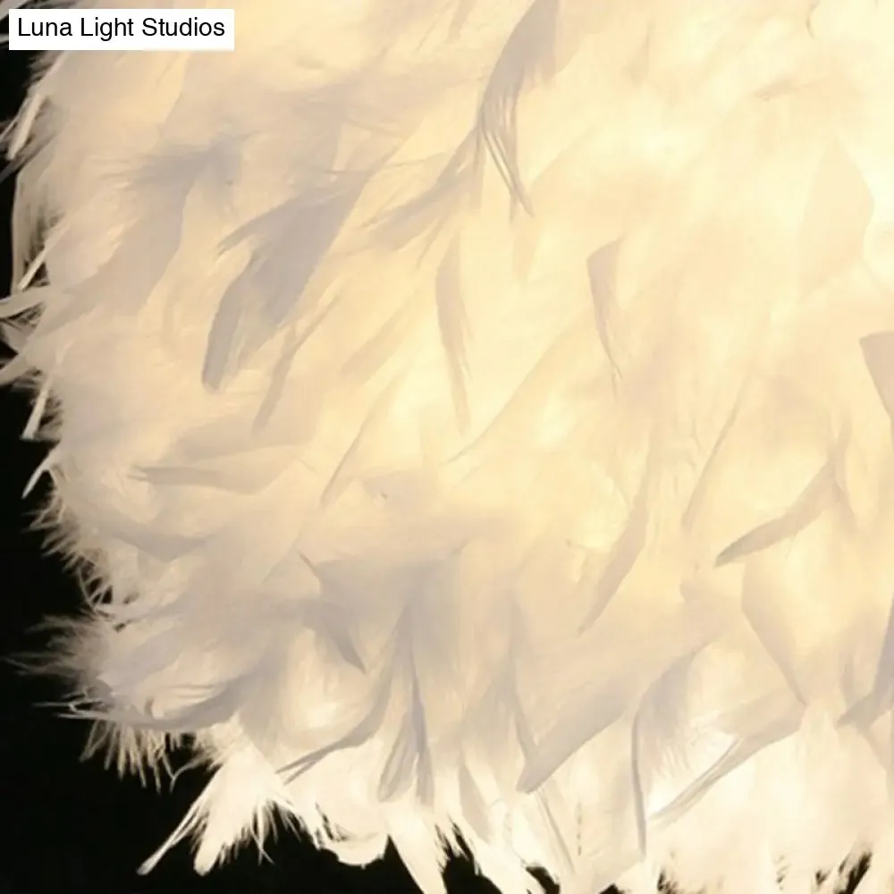 Simple Feather Hanging Light Fixture for Bedroom - White Globe Pendulum Light with 1 Head