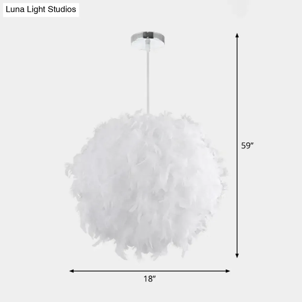 Simple Feather Hanging Light Fixture for Bedroom - White Globe Pendulum Light with 1 Head