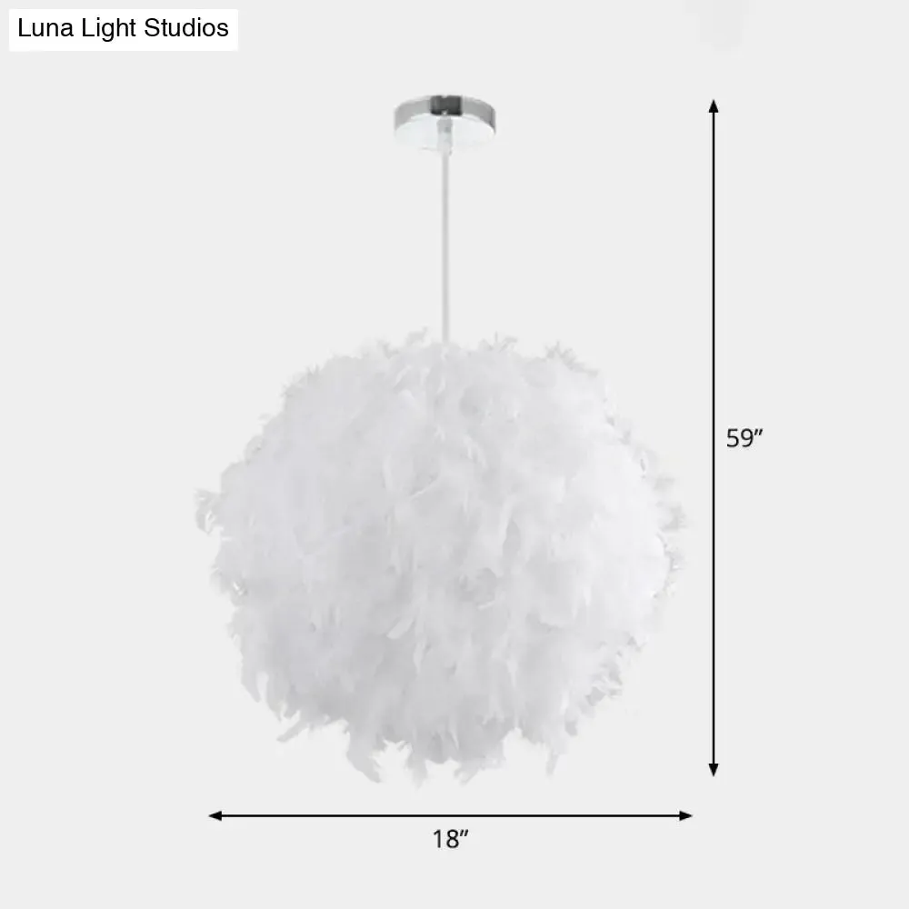 Simple Feather Hanging Light Fixture for Bedroom - White Globe Pendulum Light with 1 Head