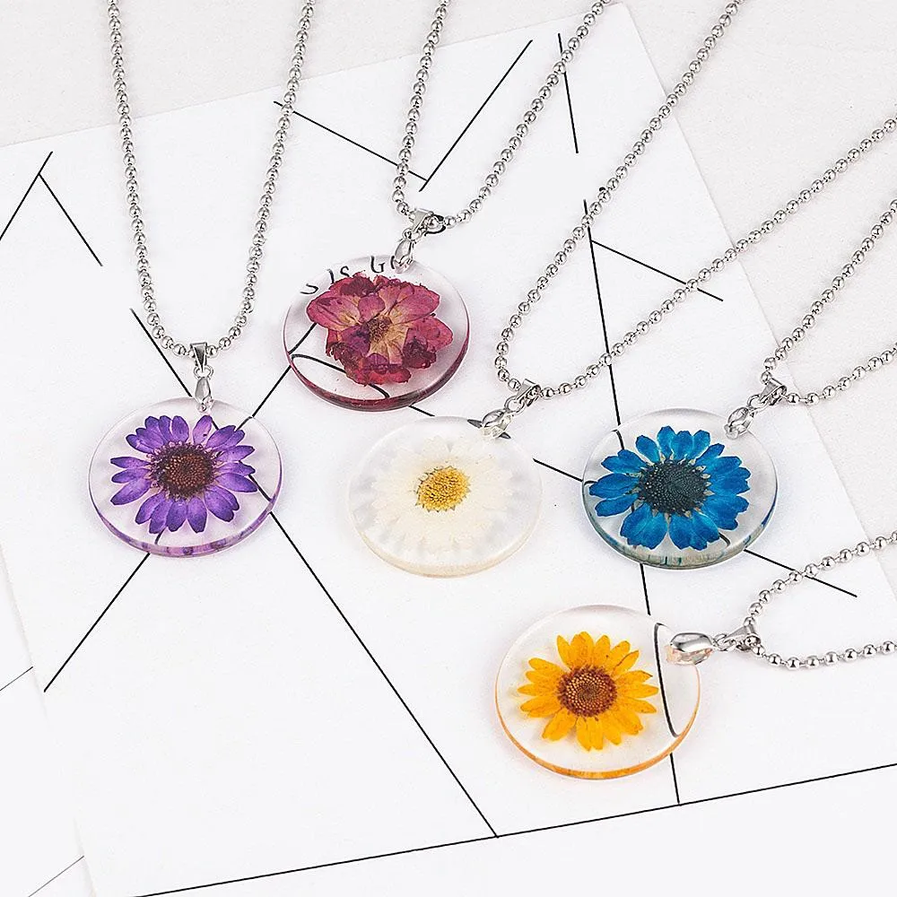 Simple Handmade Dried Daisy Flower Pendant Necklace