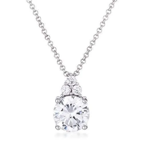 Simple Rhodium Plated 9mm Clear CZ Pendant