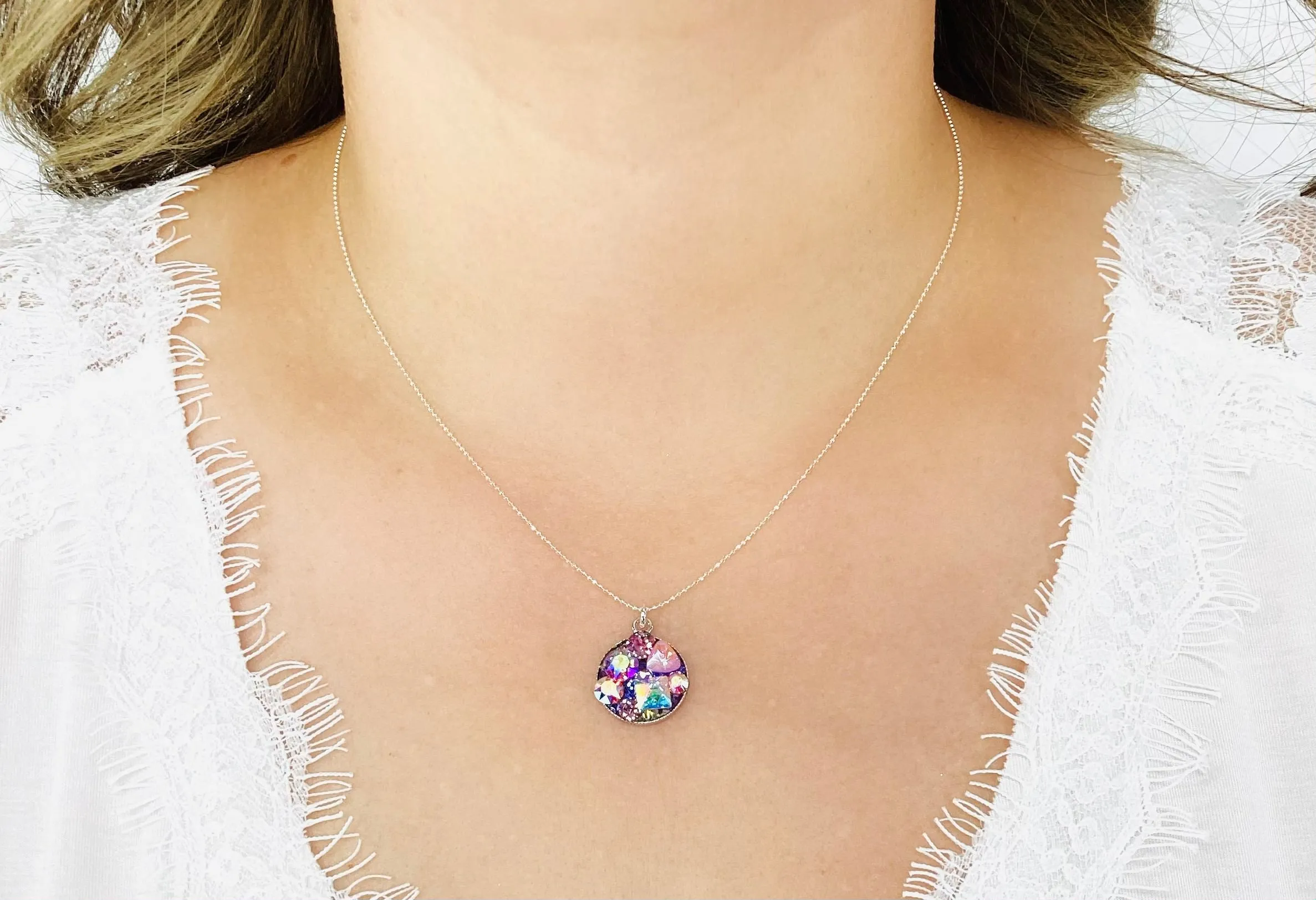 Simple Treasure Chest Pendant Necklace in Purple Hues