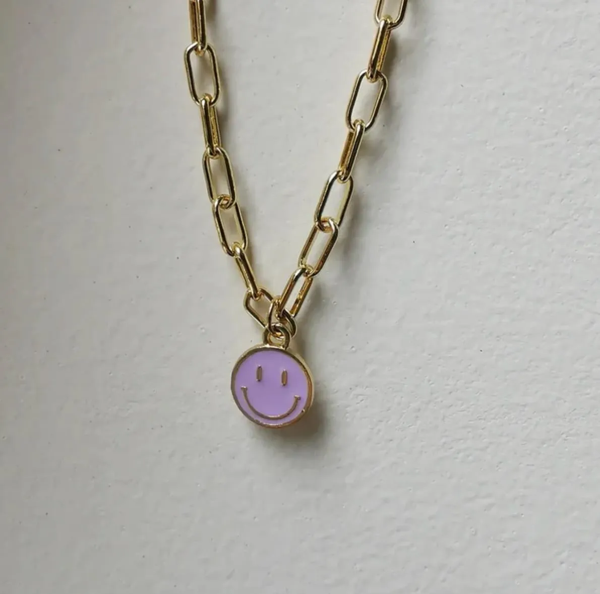 Smiley Face Gold Chunky Chain Necklace