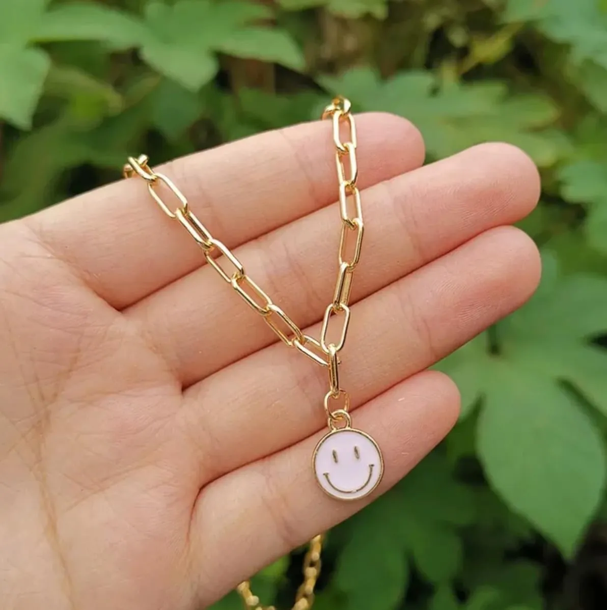 Smiley Face Gold Chunky Chain Necklace