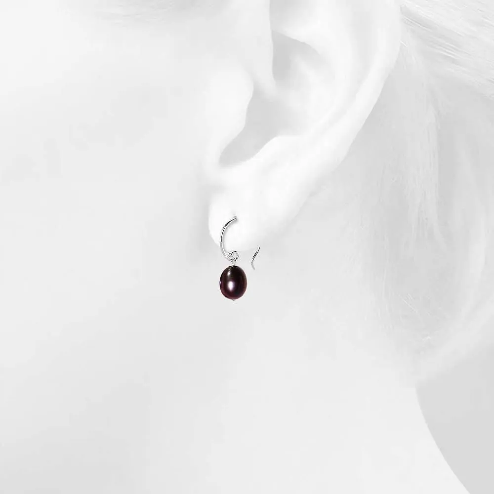 Solid 925 Sterling Silver Freshwater Pearl Drop Earrings Black