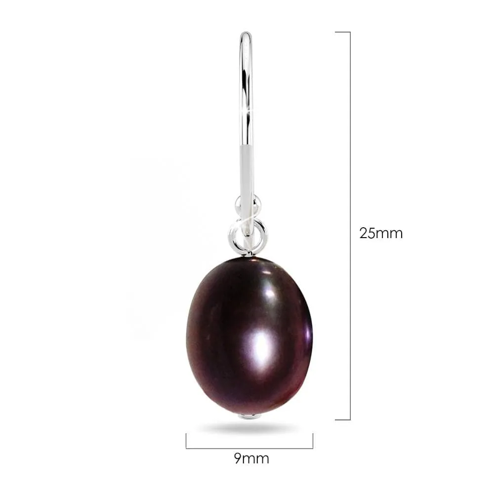 Solid 925 Sterling Silver Freshwater Pearl Drop Earrings Black
