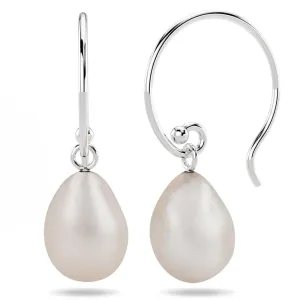 Solid 925 Sterling Silver Freshwater Pearl Drop Earrings White