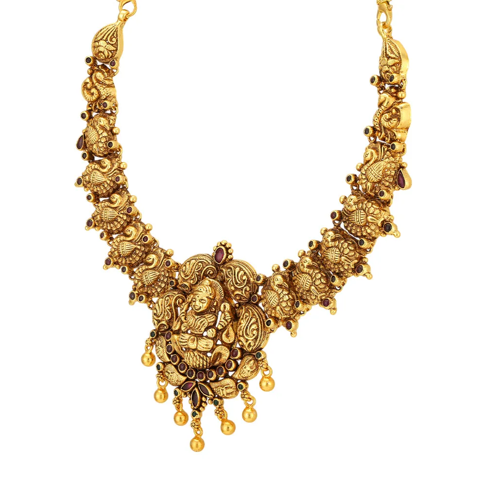 Sovereign Lakshmi Centre 925 Gold Plated Peacock Detail Necklace