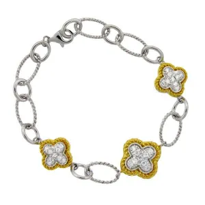 SS Two-Tone CZ Flower Bracelet