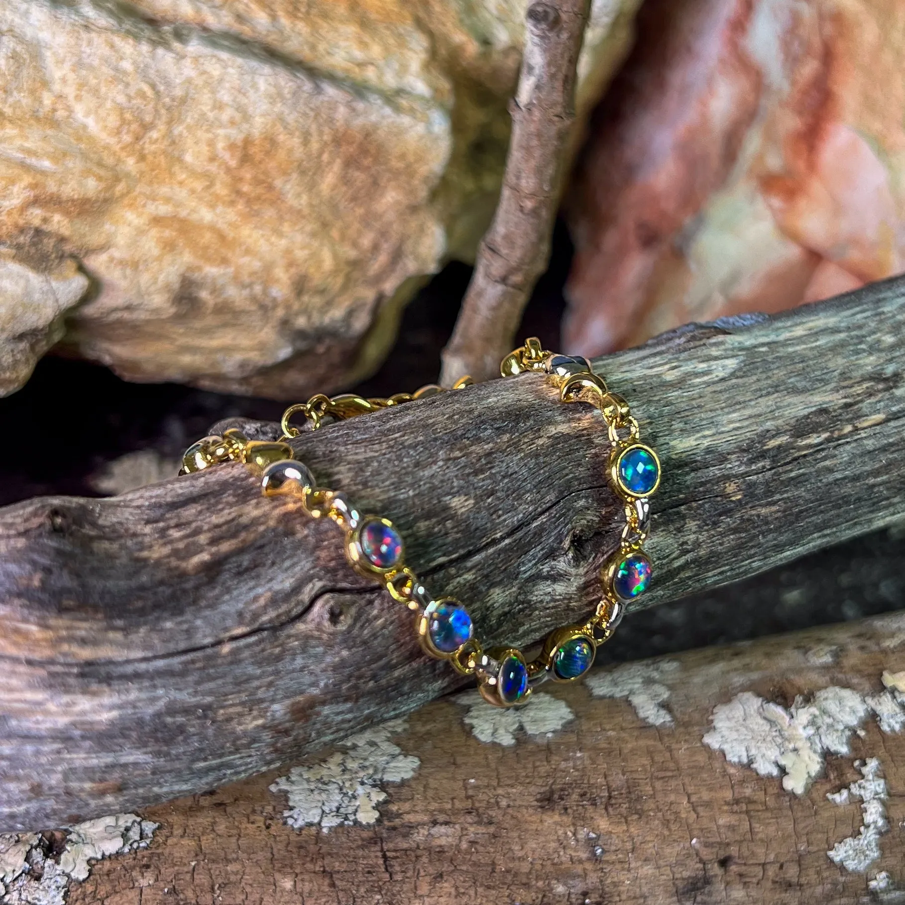 Sterling Silver Gold plated Two tone Opal triplet bracelet