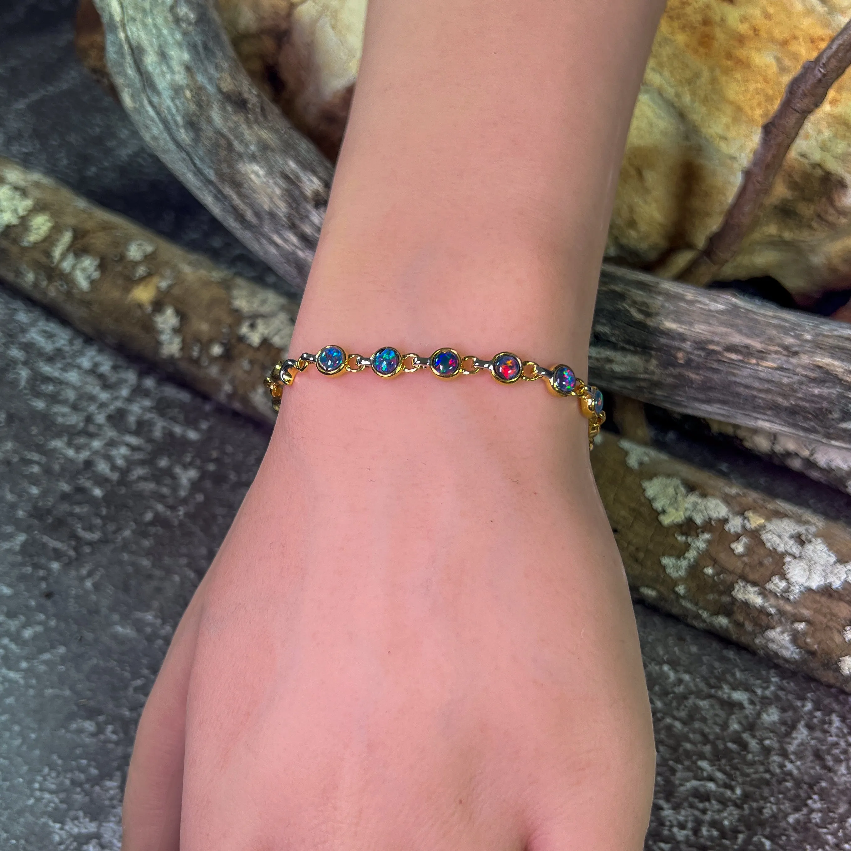 Sterling Silver Gold plated Two tone Opal triplet bracelet