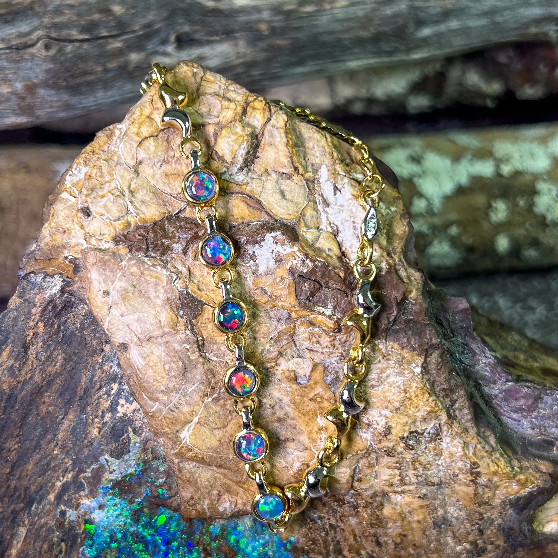 Sterling Silver Gold plated Two tone Opal triplet bracelet
