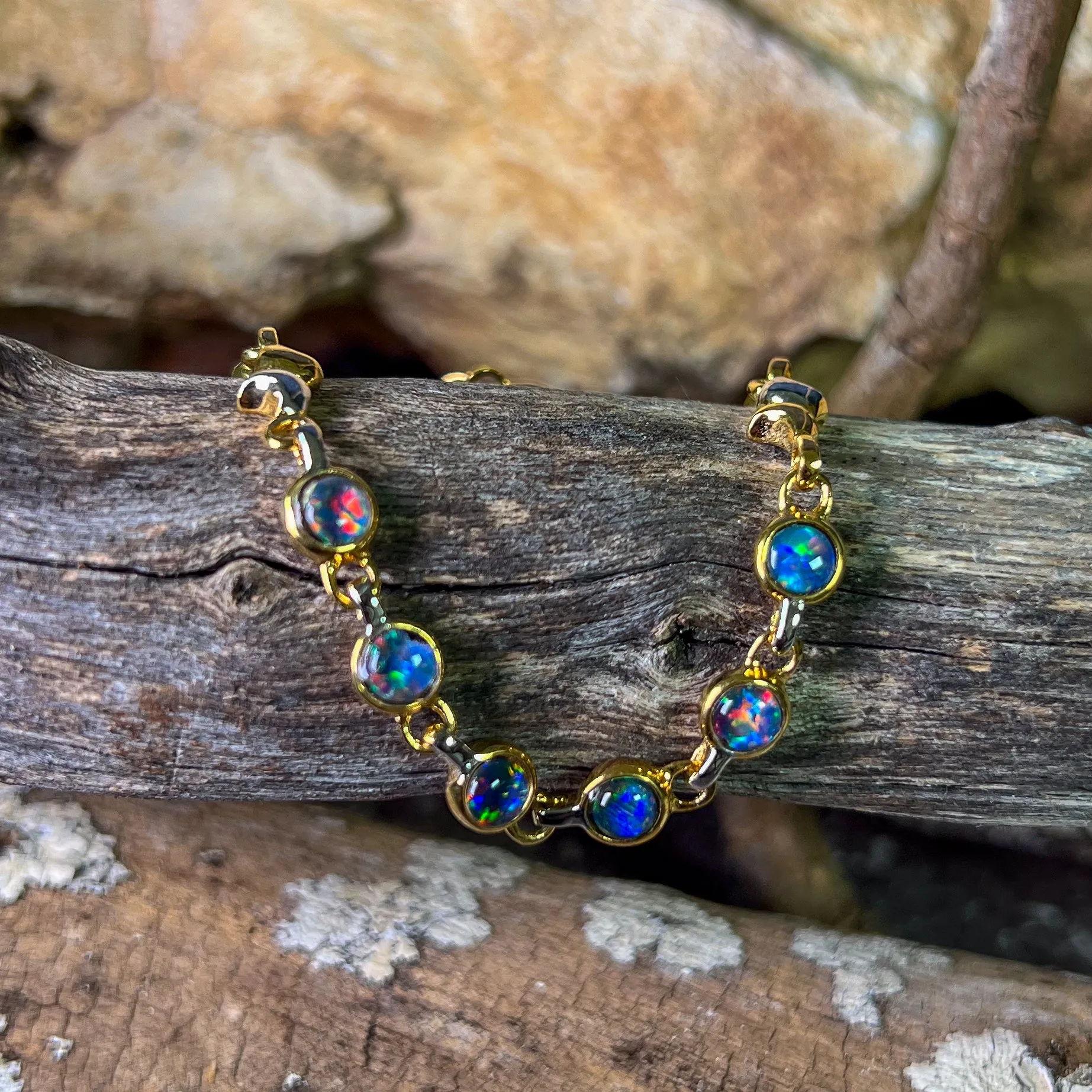 Sterling Silver Gold plated Two tone Opal triplet bracelet