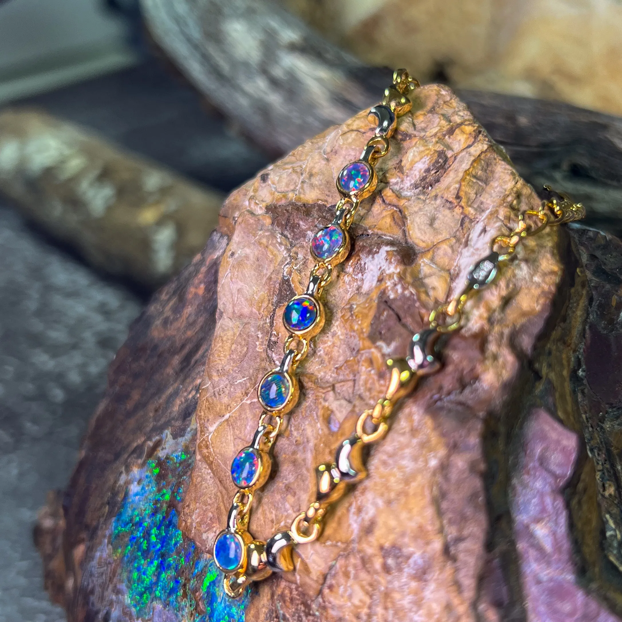 Sterling Silver Gold plated Two tone Opal triplet bracelet