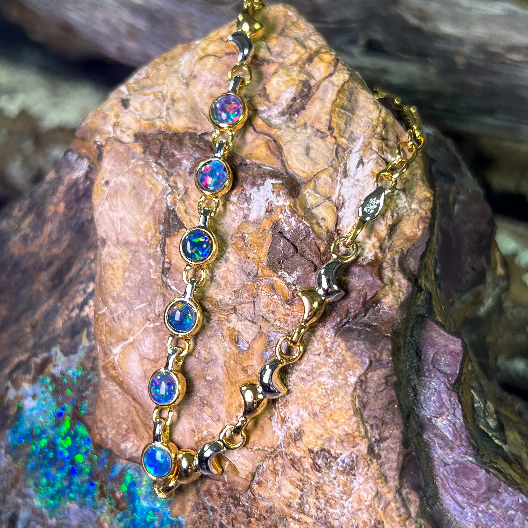 Sterling Silver Gold plated Two tone Opal triplet bracelet