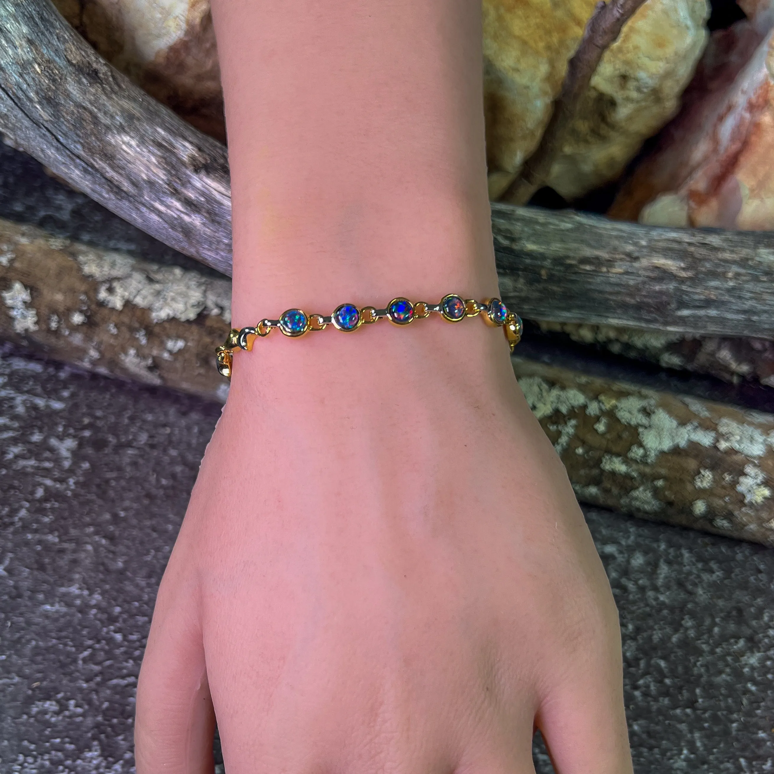 Sterling Silver Gold plated Two tone Opal triplet bracelet