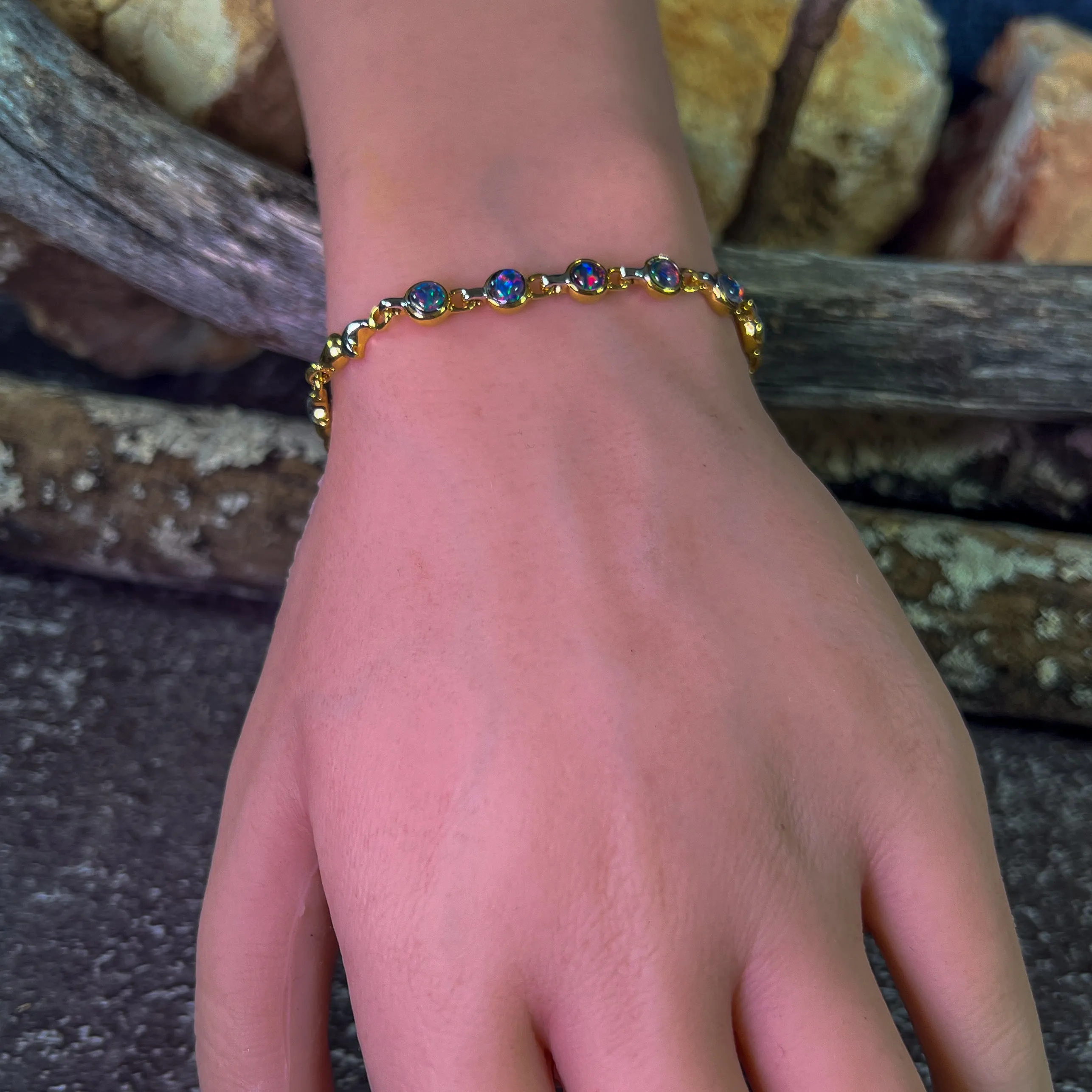 Sterling Silver Gold plated Two tone Opal triplet bracelet