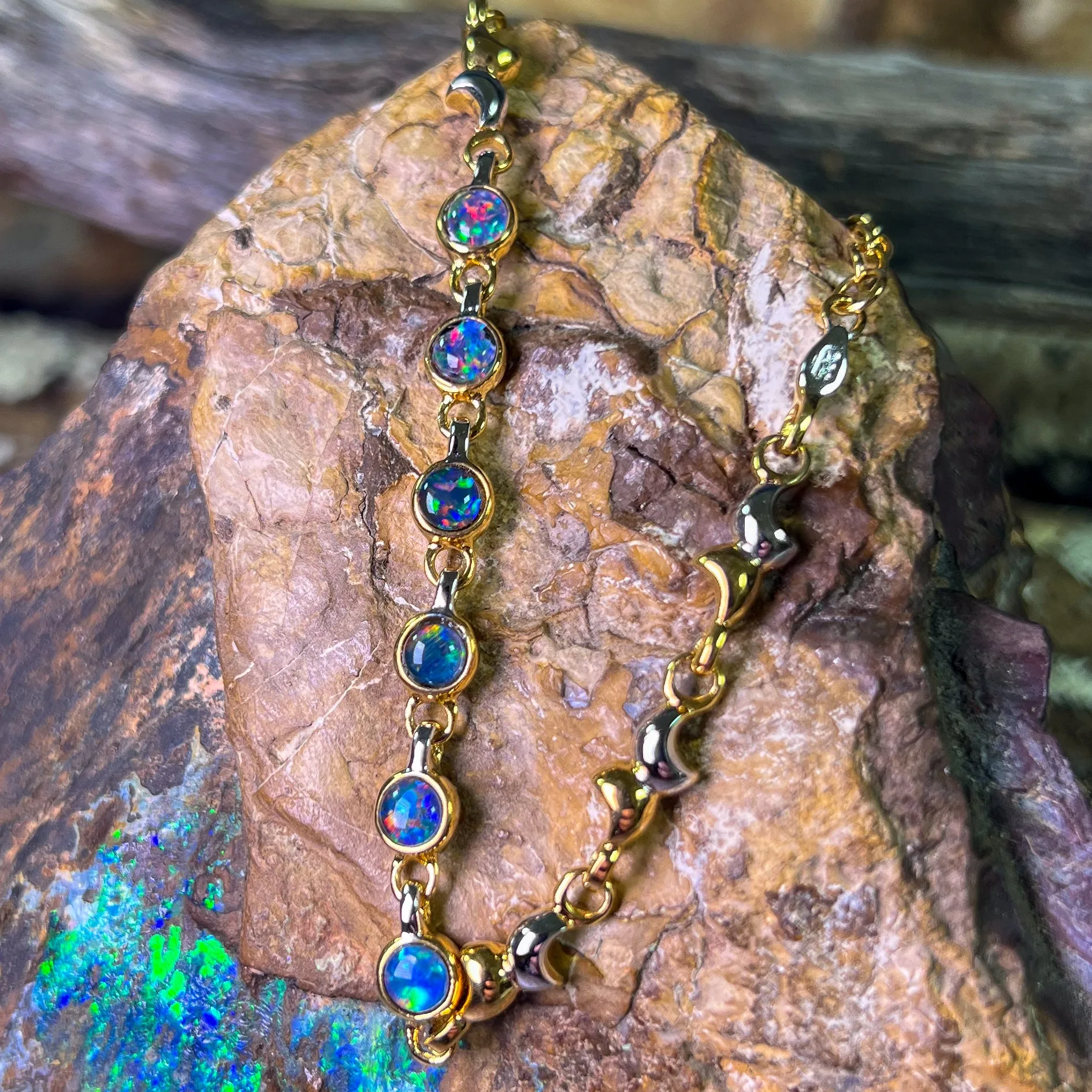 Sterling Silver Gold plated Two tone Opal triplet bracelet