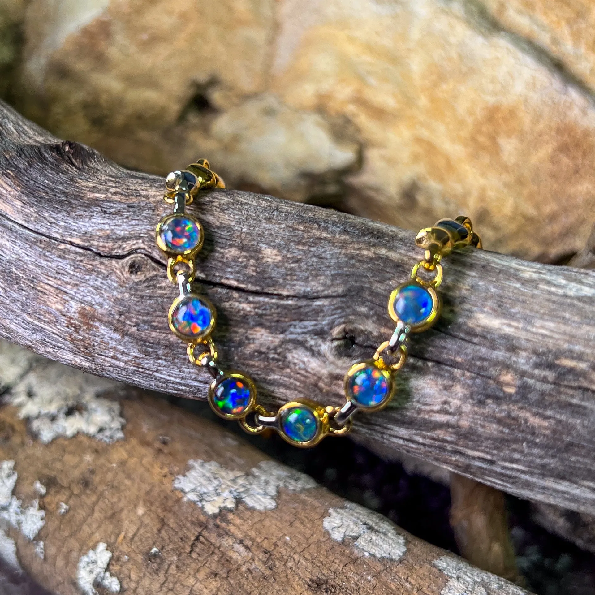 Sterling Silver Gold plated Two tone Opal triplet bracelet