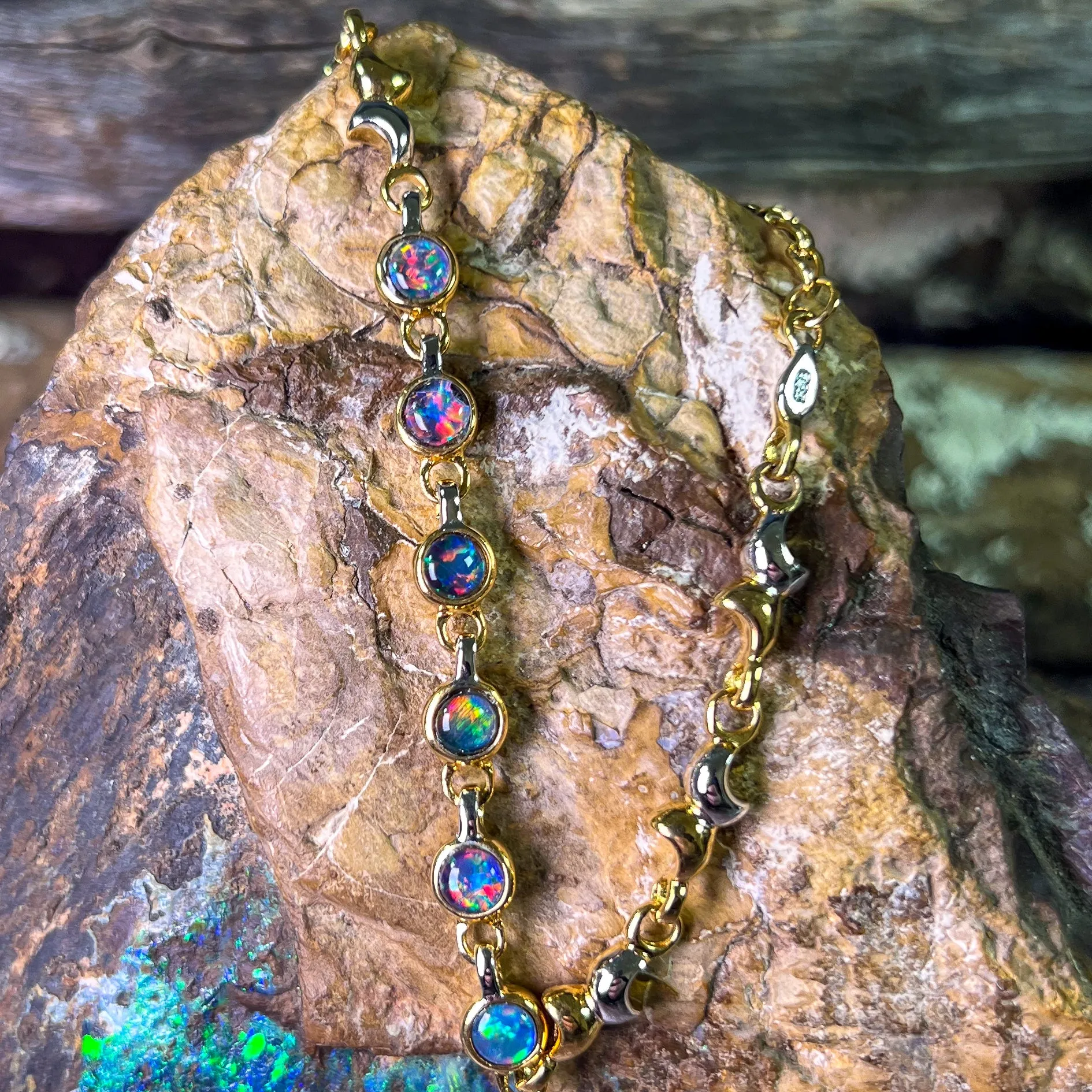 Sterling Silver Gold plated Two tone Opal triplet bracelet