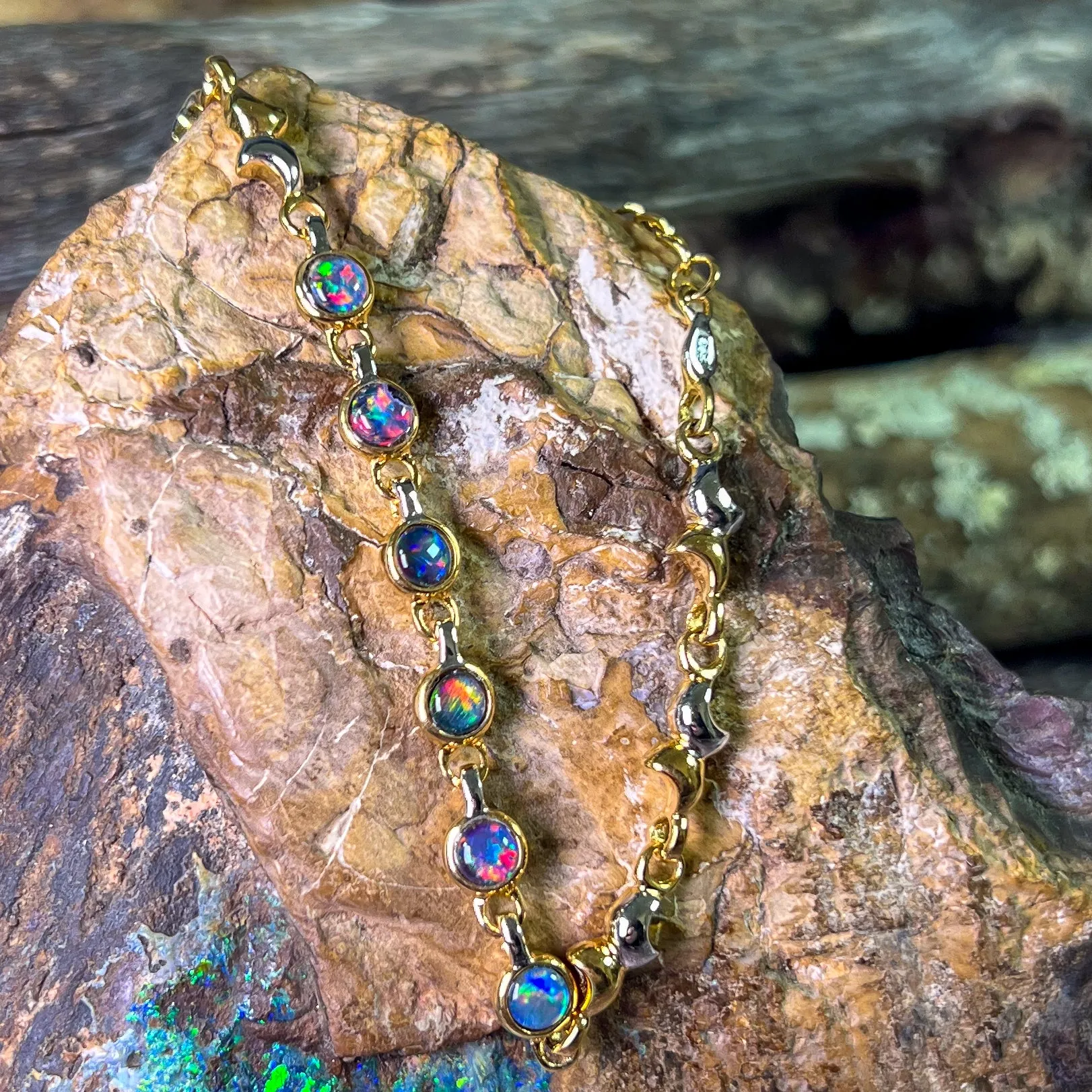 Sterling Silver Gold plated Two tone Opal triplet bracelet