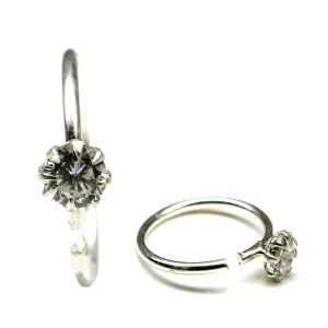 Sterling Silver Nath (Nose Rings) Wire with Single White stone