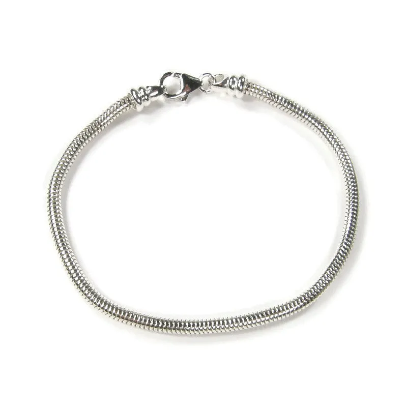Sterling Silver Snake Chain Charm Bracelet With Threaded End Cap