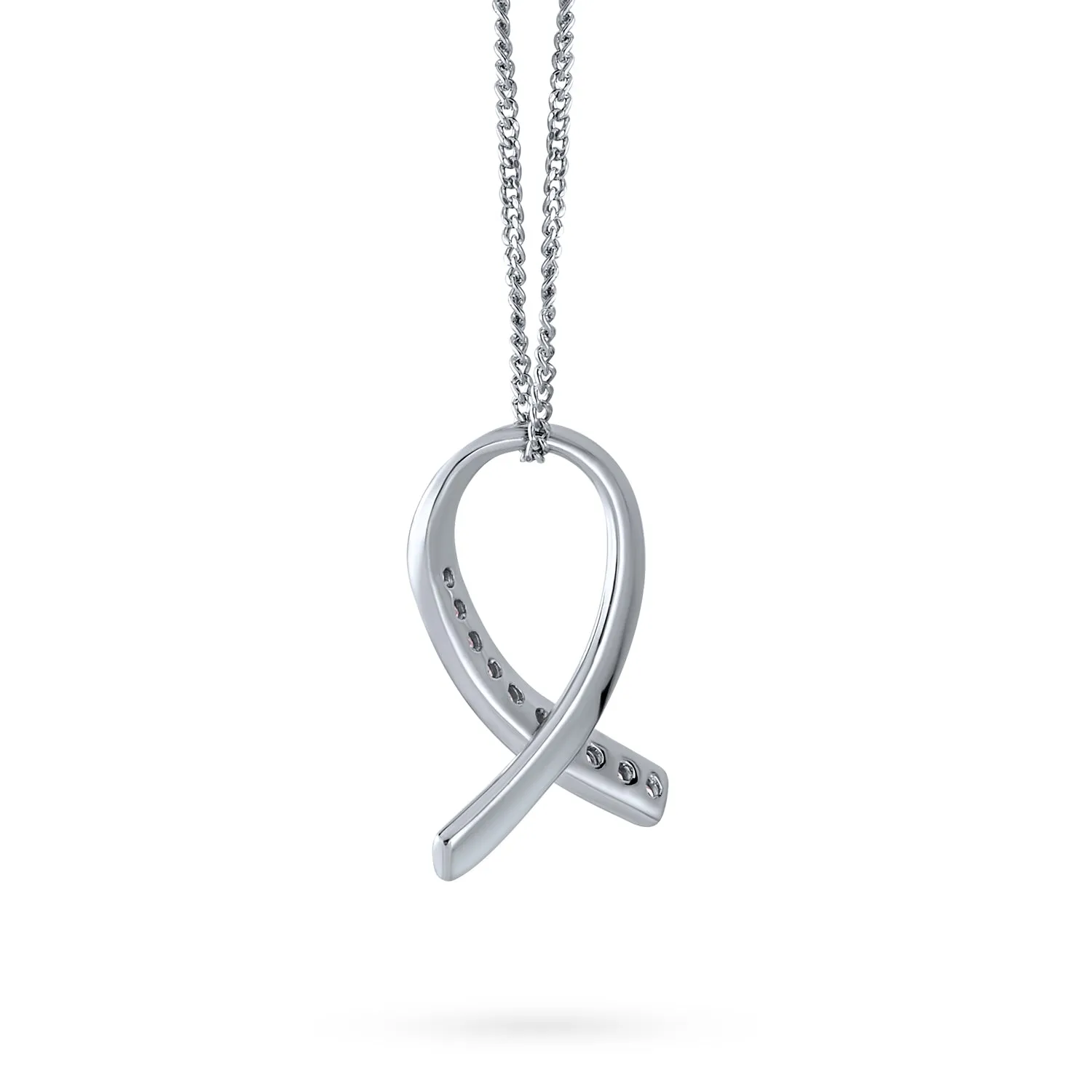 Strength & Hope Pink Ribbon CZ Pendant Necklace Sterling Silver Breast Cancer Survivor