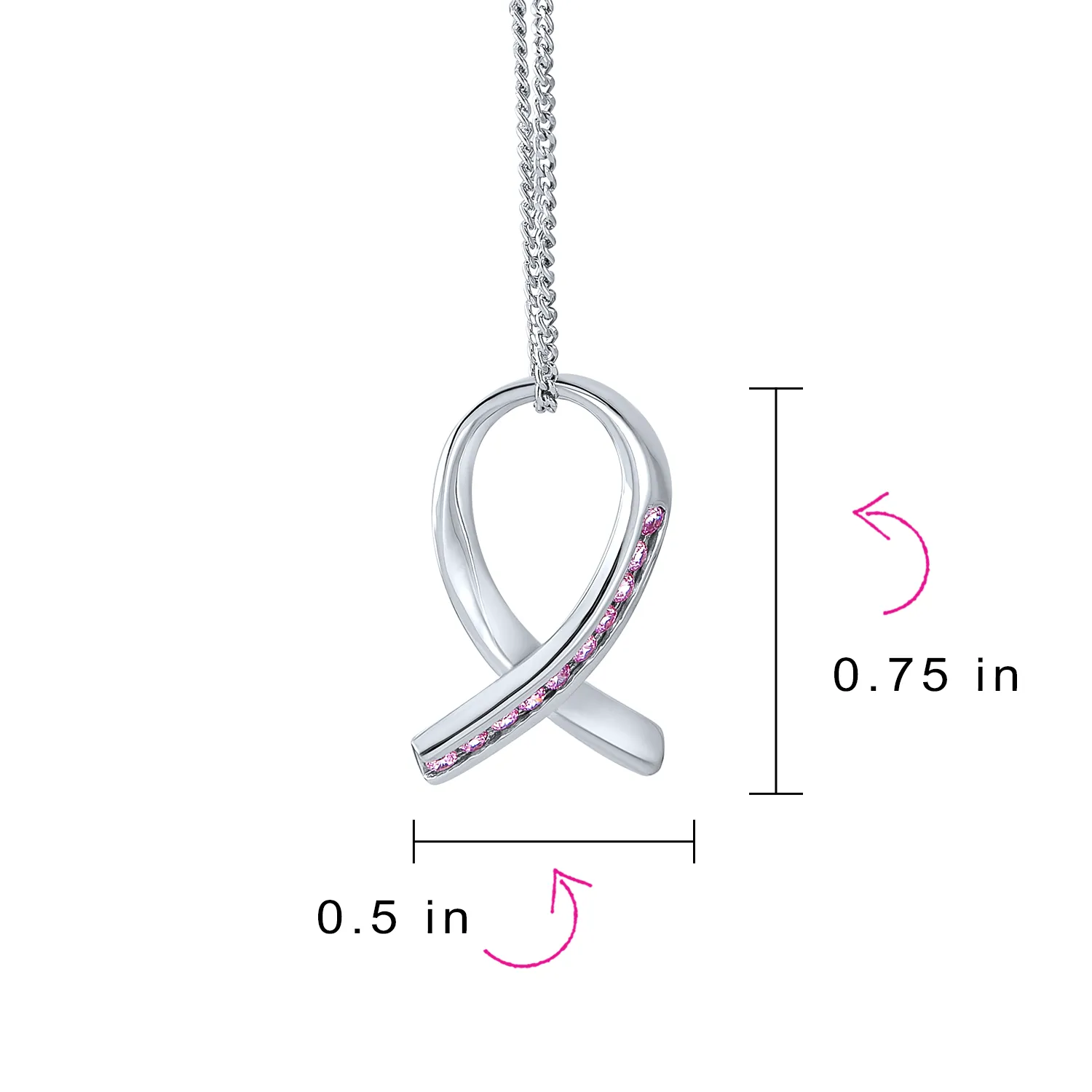 Strength & Hope Pink Ribbon CZ Pendant Necklace Sterling Silver Breast Cancer Survivor