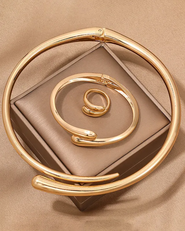 TEEK -  Geometric Smooth Collar Bracelet Ring Set