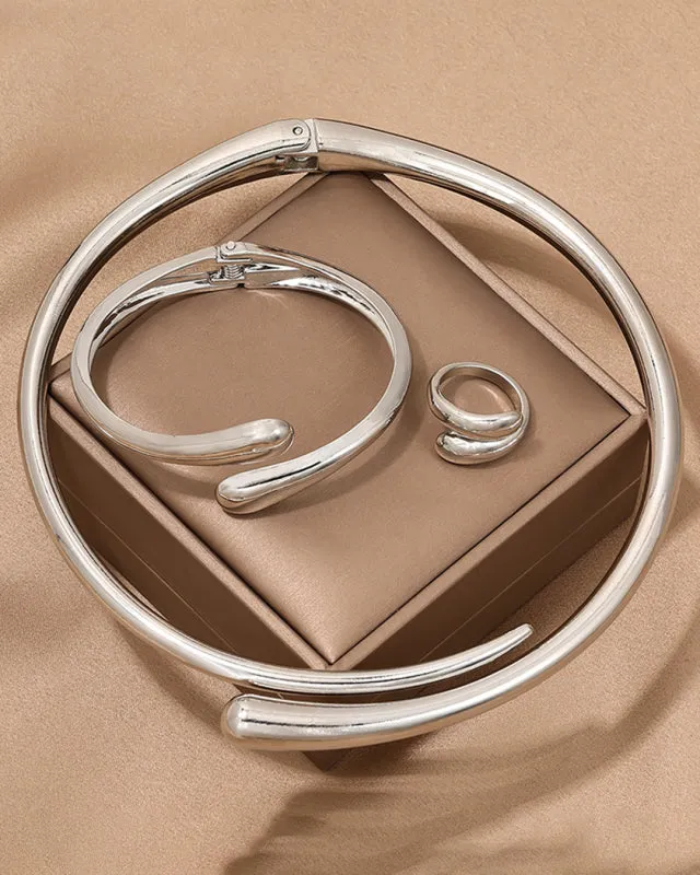 TEEK -  Geometric Smooth Collar Bracelet Ring Set