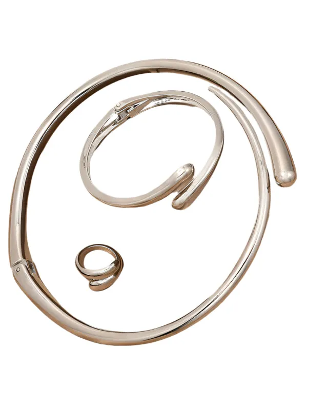 TEEK -  Geometric Smooth Collar Bracelet Ring Set