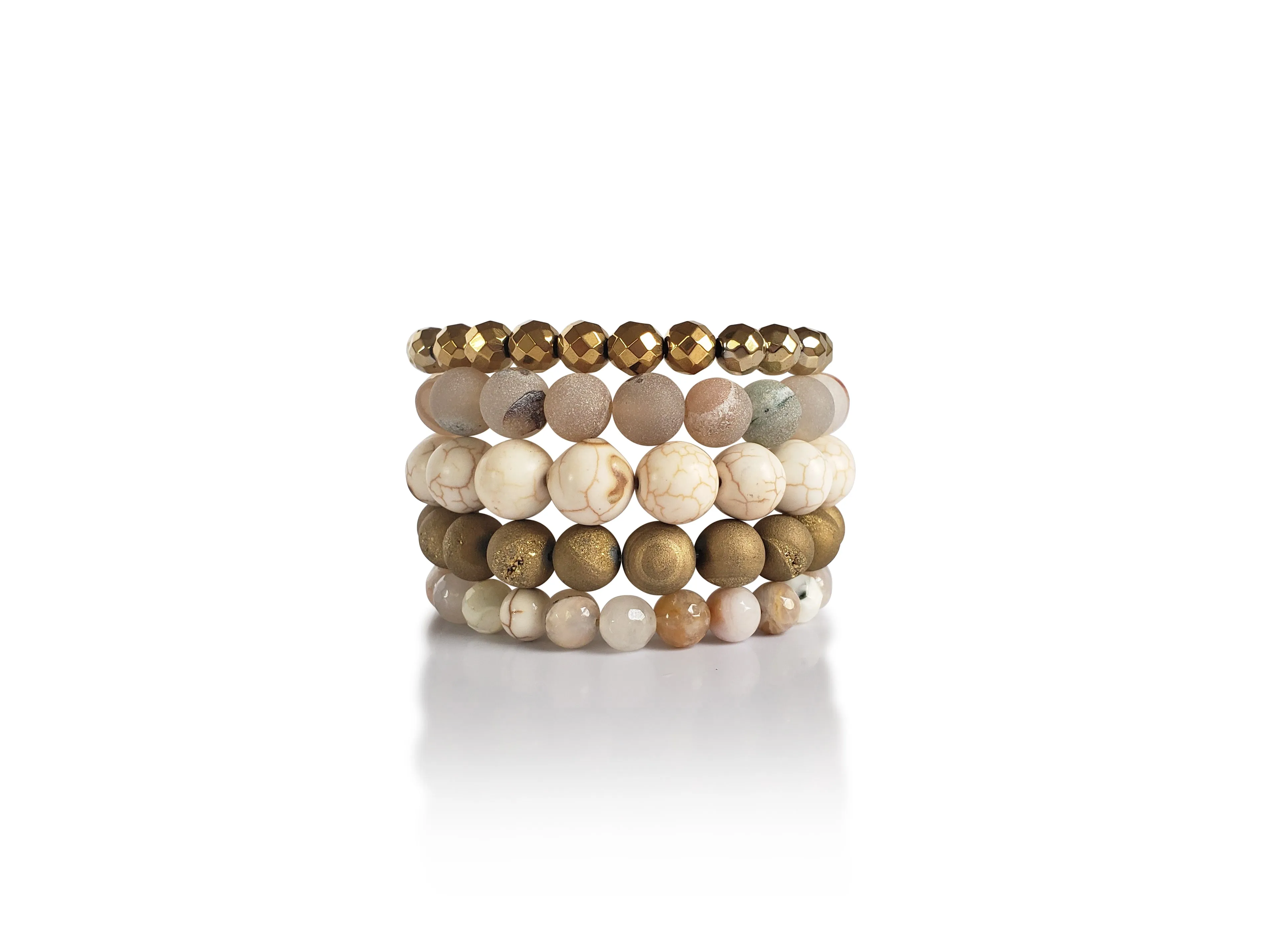 The Golden Goddess - gemstone stretch bracelet set of 5