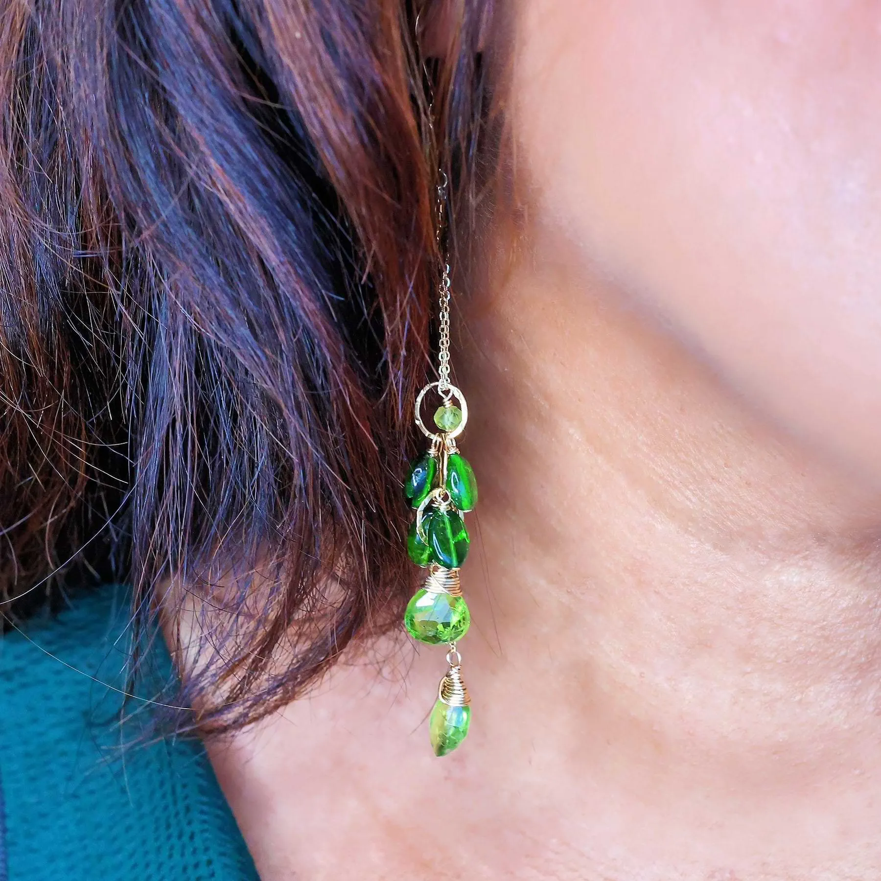 Tropical Jungle - Chrome Diopside and Peridot Gold Drop Earrings