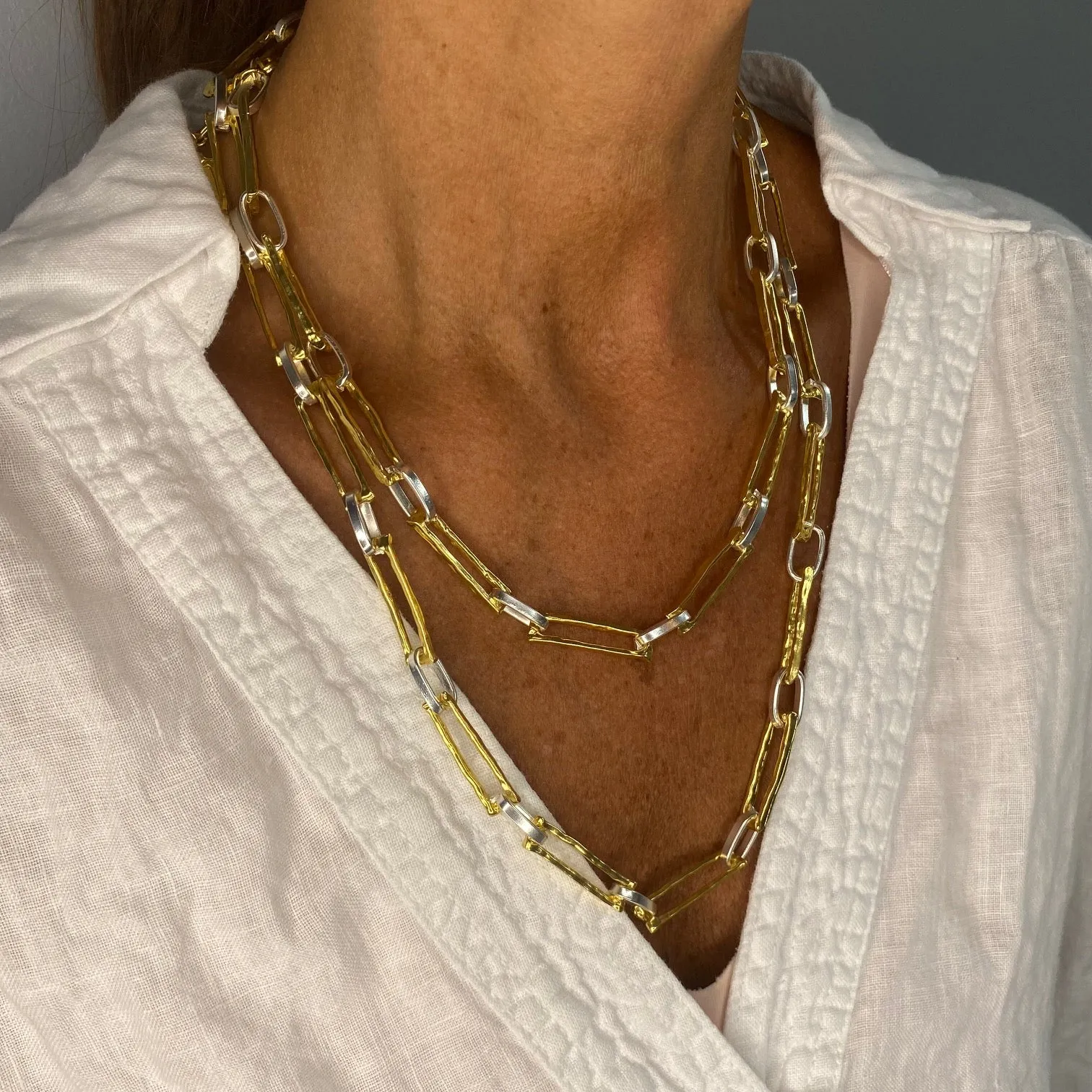 Two Tone Elongated Link Long Chain