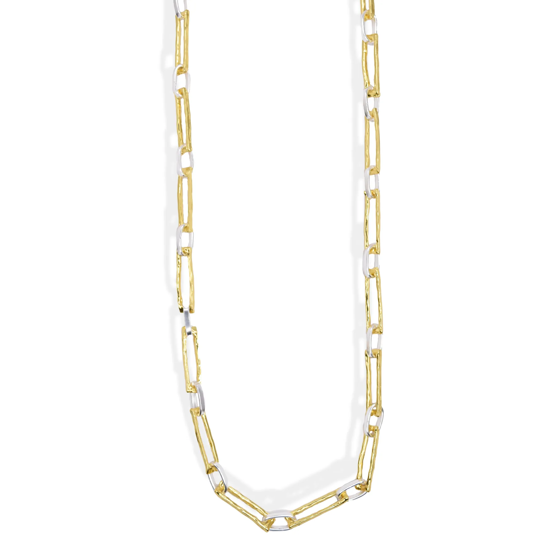 Two Tone Elongated Link Long Chain