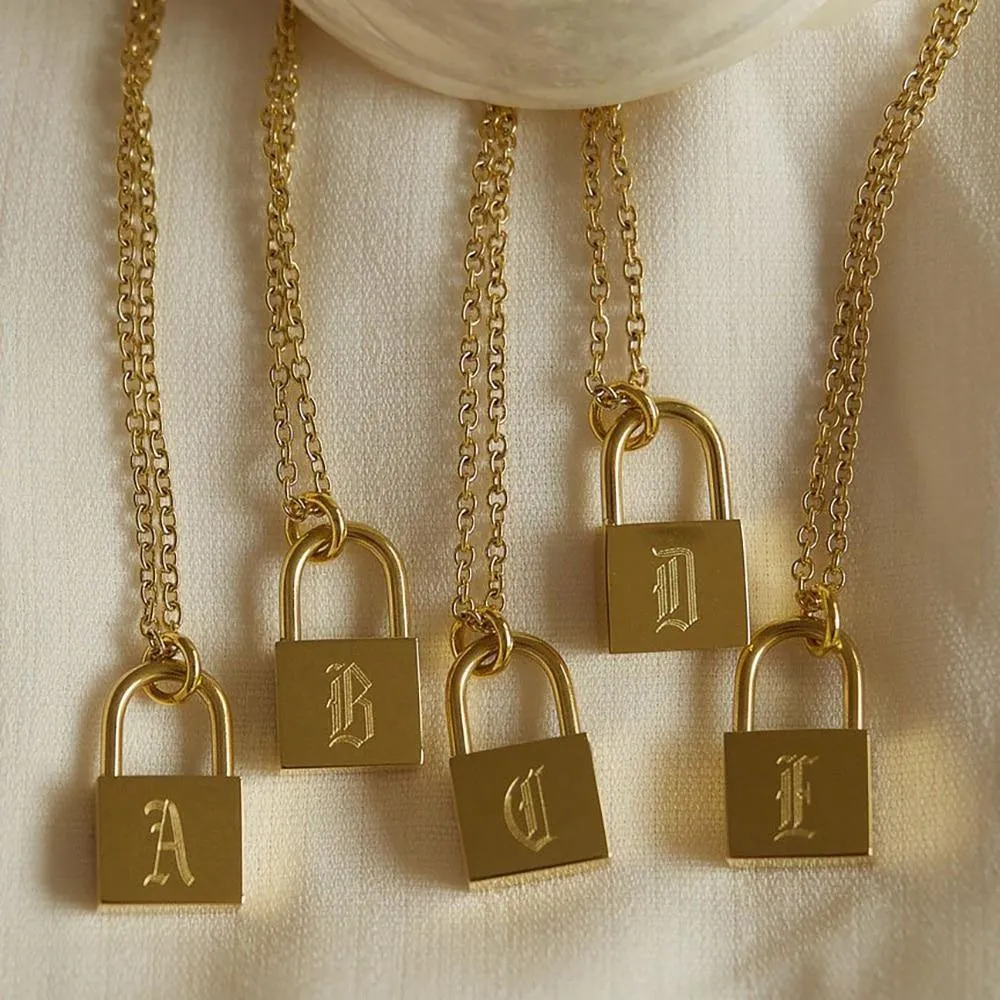 Unisex Engraved Letters Lock Pendant Chain