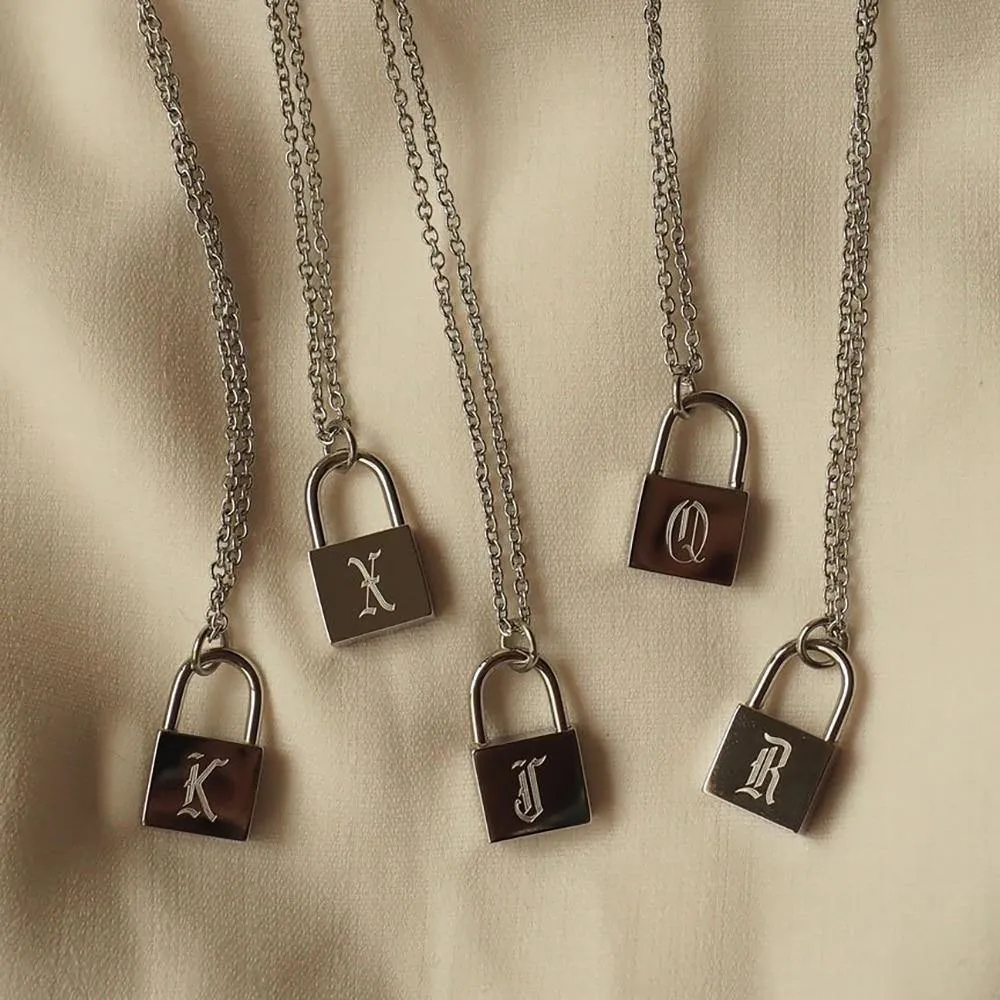 Unisex Engraved Letters Lock Pendant Chain