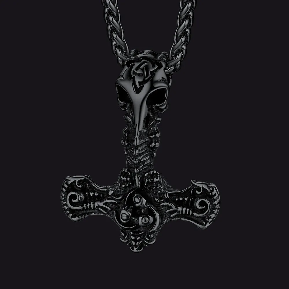 Viking Raven Thor's Hammer Mjolnir Necklace Pendant for Men