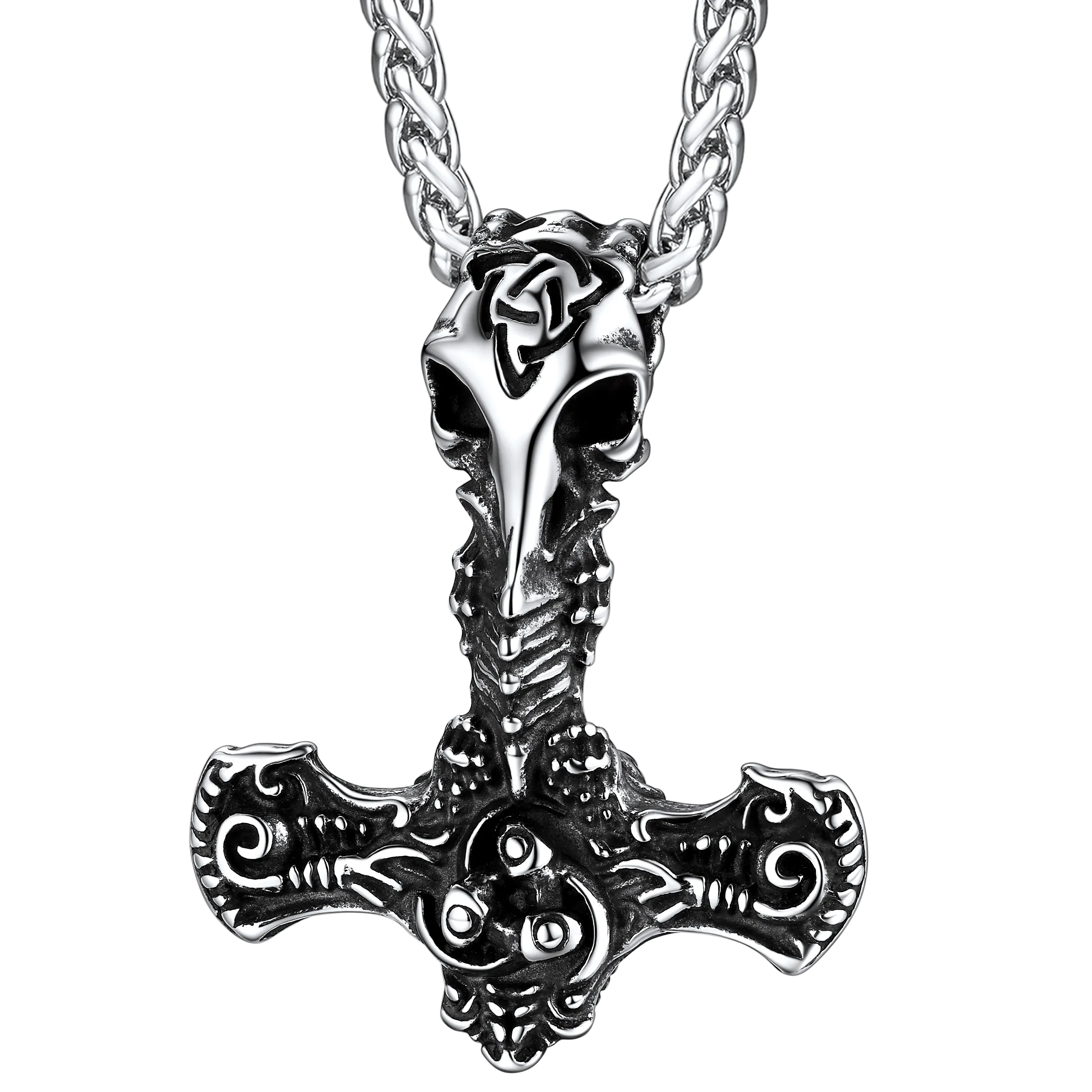 Viking Raven Thor's Hammer Mjolnir Necklace Pendant for Men
