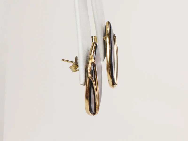 Vintage 14k Yellow Gold Black Onyx Teardrop Shaped Stud Earrings with Post Backs