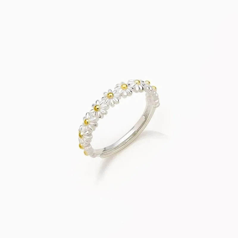 Vintage Daisy Rings For Women Cute Flower Ring Adjustable Open Cuff Wedding Engagement Rings Female Jewelry