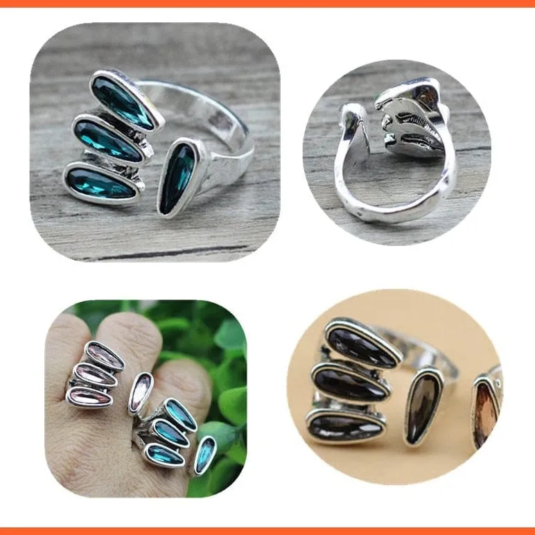 Vintage Open Adjustable Crystal Metal Rings For Women | Best Gift For Anniversary Wedding Engagement Valentine