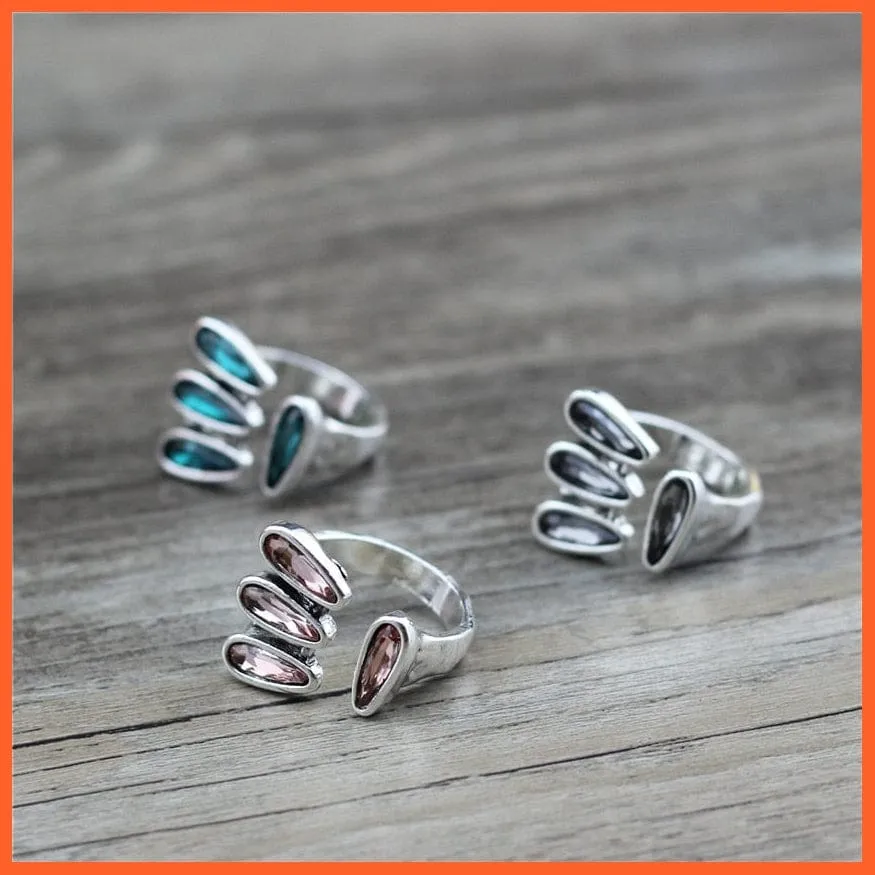 Vintage Open Adjustable Crystal Metal Rings For Women | Best Gift For Anniversary Wedding Engagement Valentine