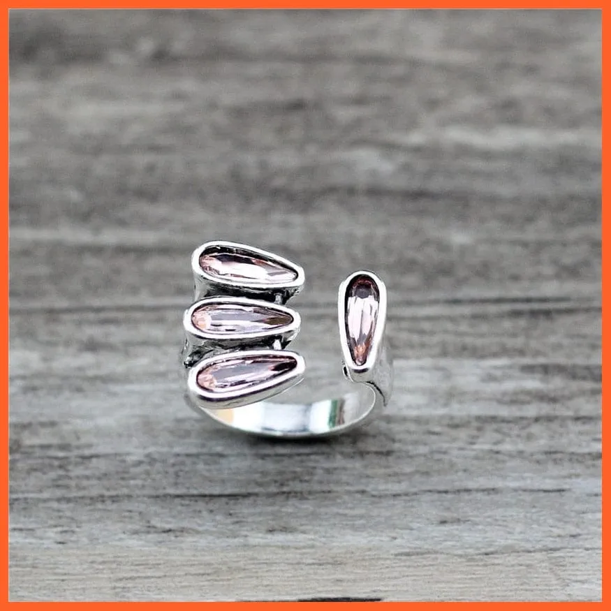 Vintage Open Adjustable Crystal Metal Rings For Women | Best Gift For Anniversary Wedding Engagement Valentine