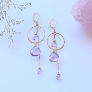 Violette - Pink Amethyst Gold Drop Earrings