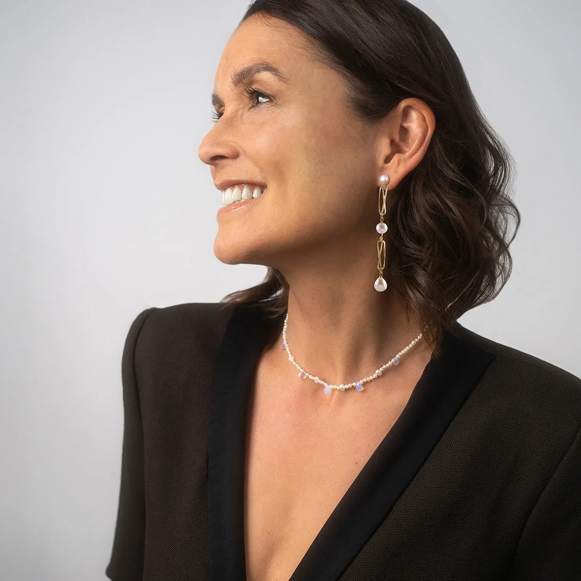 White Freshwater Pearl & Gold 'Build Your Own' Drop Earrings