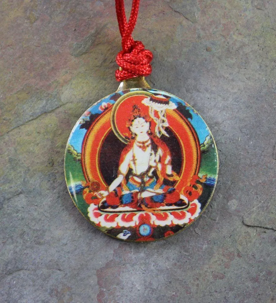White Tara Round Enamel Pendant