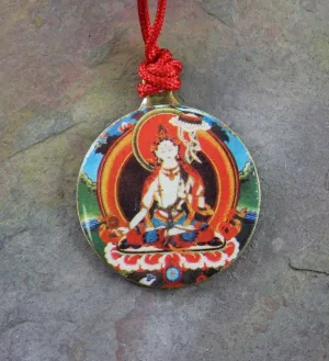White Tara Round Enamel Pendant